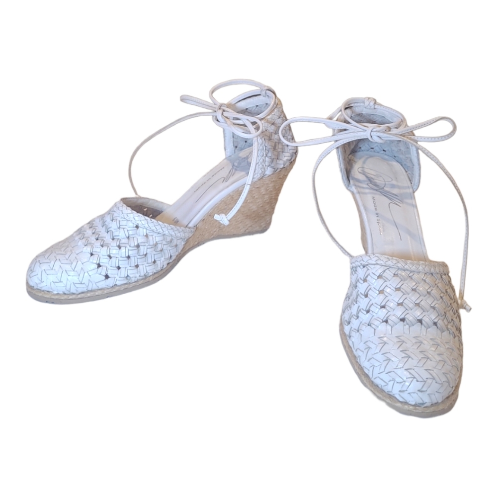 Donald J. Pliner Women's White Woven Leather Espadrille Wedge Shoes Size 6.5